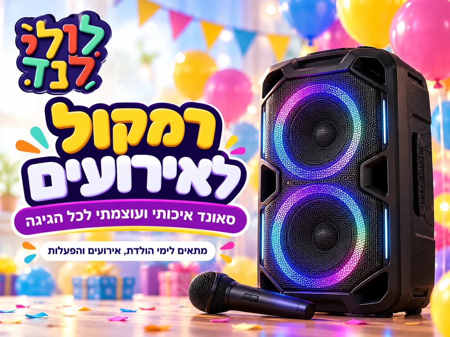 רמקול לאירועים — מתקן להשכרה מלולילנד